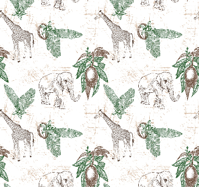Blackout roller blind Giraffes, elephants and leaves