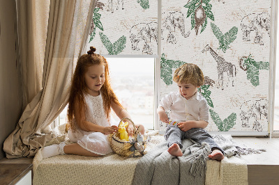 Blackout roller blind Giraffes, elephants and leaves