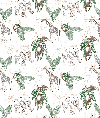 Blackout roller blind Giraffes, elephants and leaves