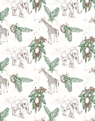 Blackout roller blind Giraffes, elephants and leaves
