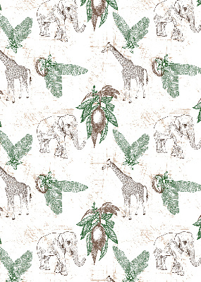 Blackout roller blind Giraffes, elephants and leaves