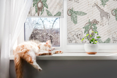 Blackout roller blind Giraffes, elephants and leaves