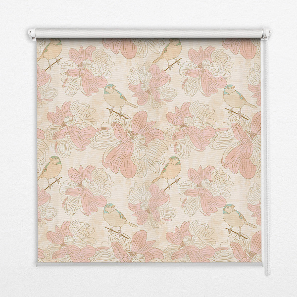 Blackout roller blind for window Birds among the flowers