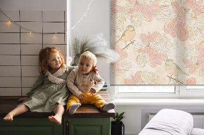 Blackout roller blind for window Birds among the flowers
