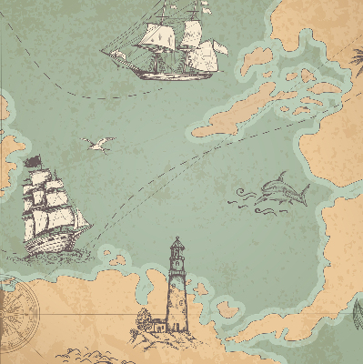 Blackout roller blind for window Ocean map