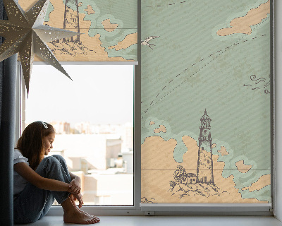 Blackout roller blind for window Ocean map