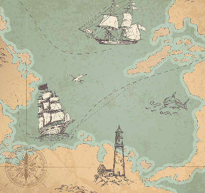 Blackout roller blind for window Ocean map