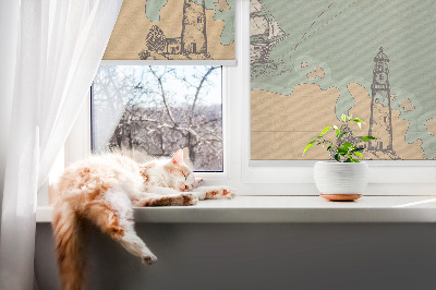Blackout roller blind for window Ocean map