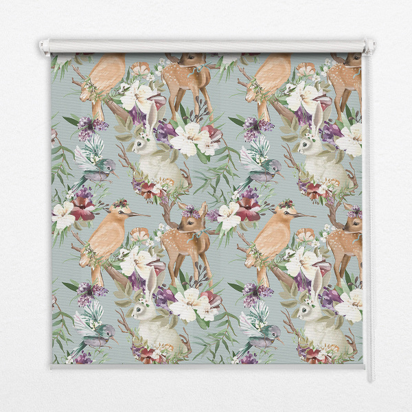 Blackout roller blind for window Roe deer birds and rabbits