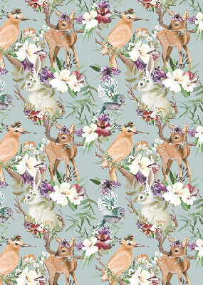 Blackout roller blind for window Roe deer birds and rabbits