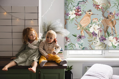 Blackout roller blind for window Roe deer birds and rabbits