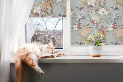 Blackout roller blind for window Roe deer birds and rabbits