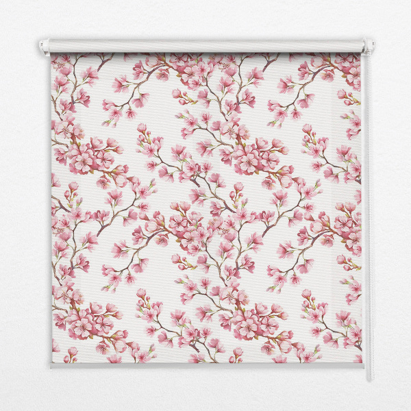 Blackout roller blind Pink petals of buds on the tree