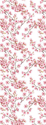 Blackout roller blind Pink petals of buds on the tree