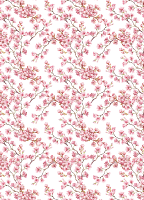 Blackout roller blind Pink petals of buds on the tree