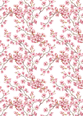 Blackout roller blind Pink petals of buds on the tree