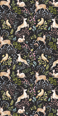 Fabric roller blind for window Roe deer birds and rabbits