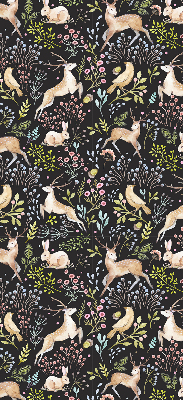 Fabric roller blind for window Roe deer birds and rabbits