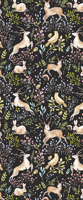 Fabric roller blind for window Roe deer birds and rabbits