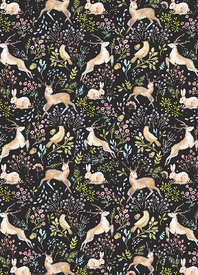Fabric roller blind for window Roe deer birds and rabbits