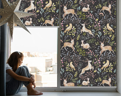 Fabric roller blind for window Roe deer birds and rabbits