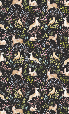 Fabric roller blind for window Roe deer birds and rabbits