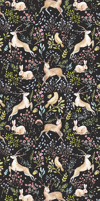 Fabric roller blind for window Roe deer birds and rabbits