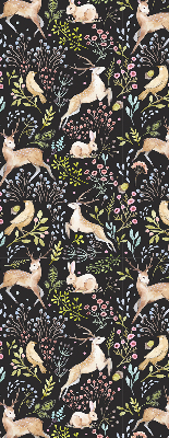 Fabric roller blind for window Roe deer birds and rabbits