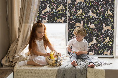 Fabric roller blind for window Roe deer birds and rabbits