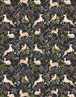Fabric roller blind for window Roe deer birds and rabbits