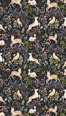 Fabric roller blind for window Roe deer birds and rabbits
