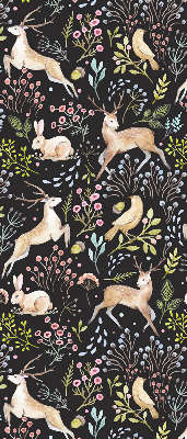 Fabric roller blind for window Roe deer birds and rabbits