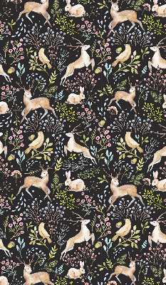Fabric roller blind for window Roe deer birds and rabbits