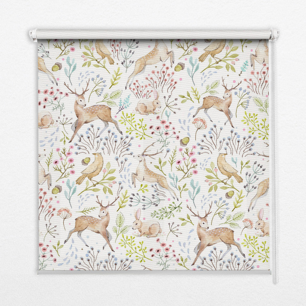 Blackout roller blind Roe deer birds and rabbits