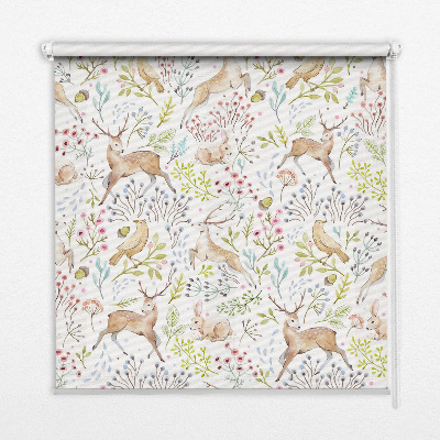 Blackout roller blind Roe deer birds and rabbits