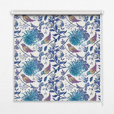 Blackout roller blind for window Blue tree flowers