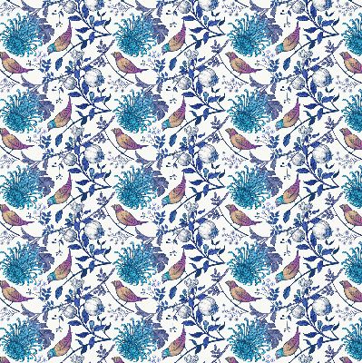 Blackout roller blind for window Blue tree flowers