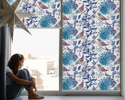 Blackout roller blind for window Blue tree flowers