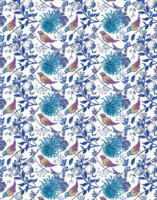 Blackout roller blind for window Blue tree flowers