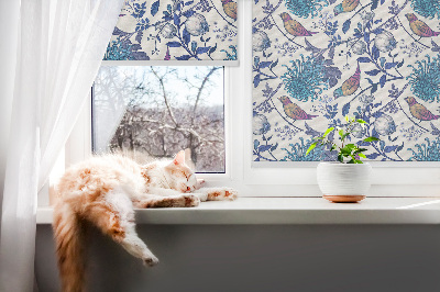 Blackout roller blind for window Blue tree flowers
