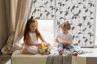 Fabric roller blind for window White houses