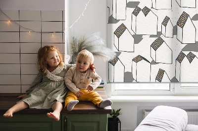 Fabric roller blind for window White houses