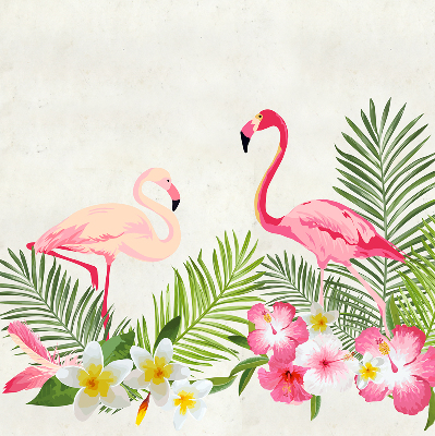 Fabric roller blind for window Flamingos by the leaves