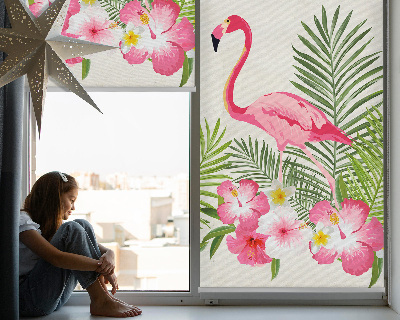 Fabric roller blind for window Flamingos by the leaves
