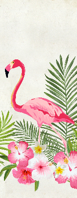 Fabric roller blind for window Flamingos by the leaves