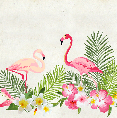 Fabric roller blind for window Flamingos by the leaves