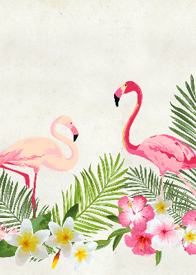 Fabric roller blind for window Flamingos by the leaves