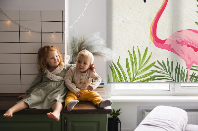 Fabric roller blind for window Flamingos by the leaves