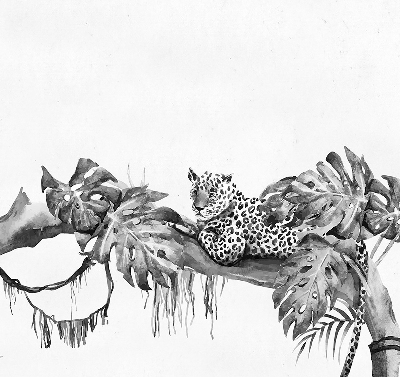 Blackout roller blind for window Drawn cheetahs on a branch