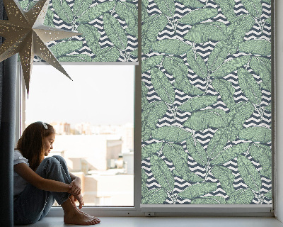 Blackout roller blind for window Palm leaves on a black and white background